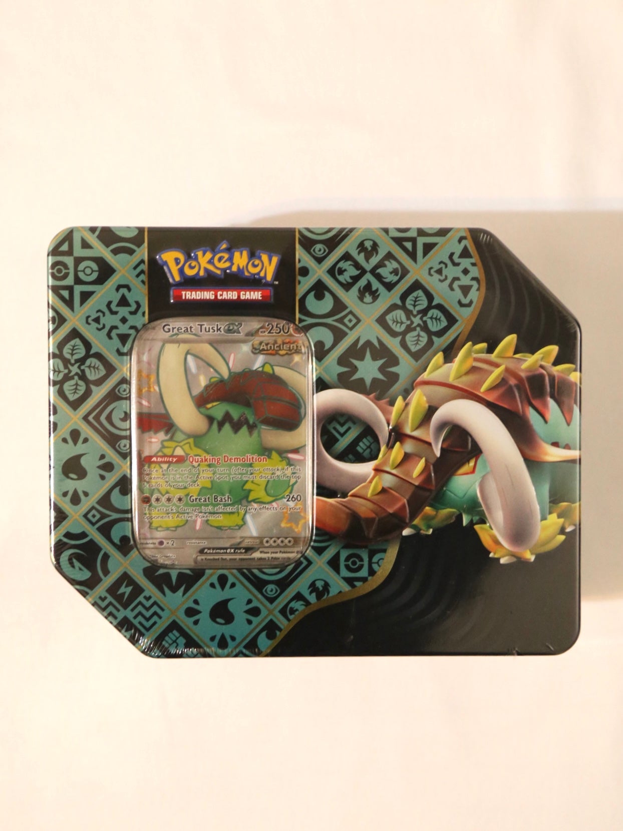 Pokemon TCG: Paldean Fates Tin – Great Tusk ex | Factory Sealed | 5 Booster Packs + Promo | SV PAF