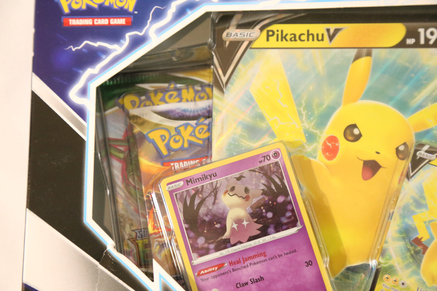 Pokemon TCG: Pikachu V Box | Factory Sealed | 4 Booster Packs + Pikachu & Mimikyu Promo Cards | 2× Evolving Skies